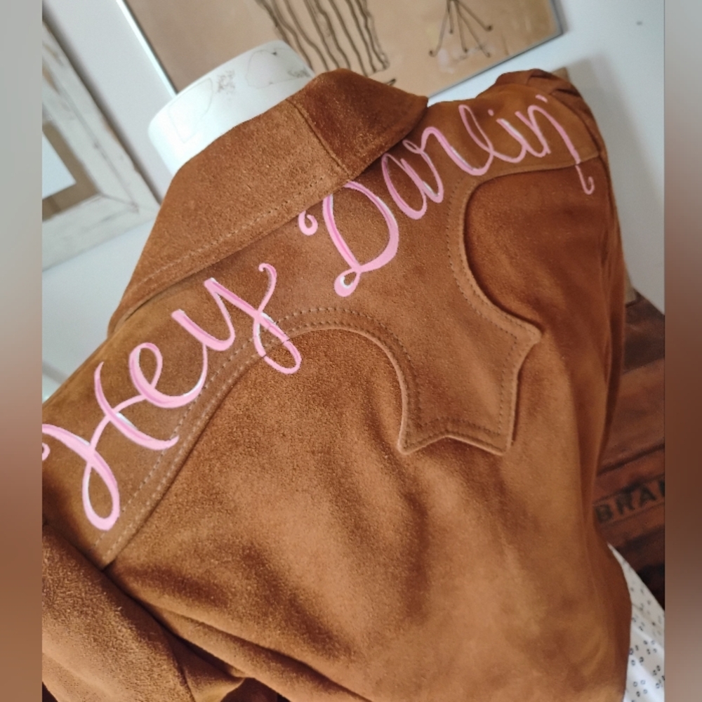VINTAGE 60s 70s MS PIONEER COGNAC SUEDE JACKET HEY DARLIN, SZ 8